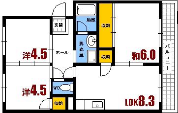 メゾン・ワタナベ(3LDK/3階)の間取り写真