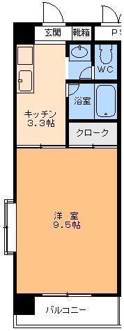 エスポアール萱町(1K/2階)の間取り写真