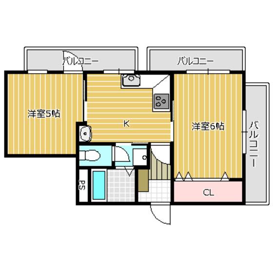 創美レジデンス(2K/6階)の間取り写真