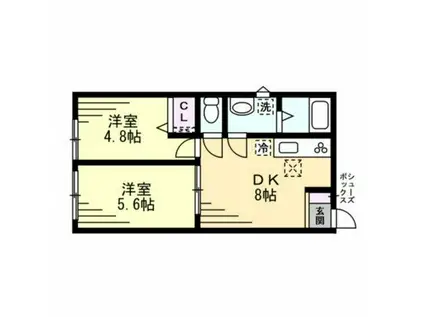 シュガーハイム(2DK/2階)の間取り写真