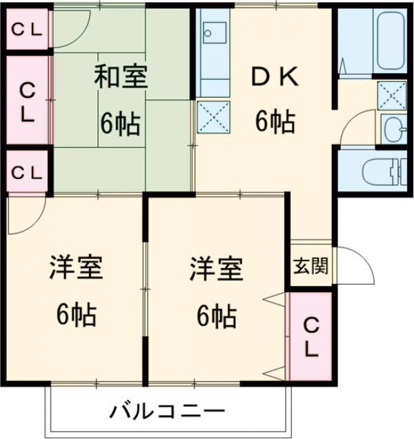 アメニティゾーン沖野(3DK/2階)の間取り写真