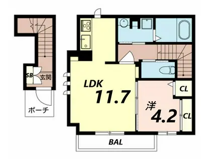 シャーメゾン恵美酒(1LDK/2階)の間取り写真