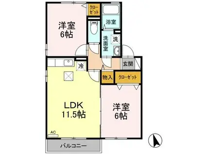 ラルフェ青木島(2LDK/1階)の間取り写真