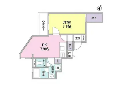 アーバンフラッツ石川台(1DK/5階)の間取り写真