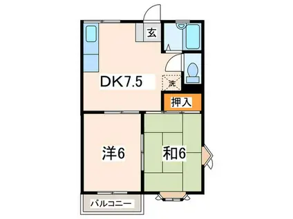サンハイツ湘南A棟(2DK/2階)の間取り写真