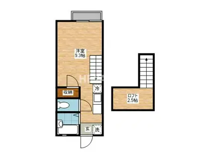 スカイハイツ(ワンルーム/2階)の間取り写真
