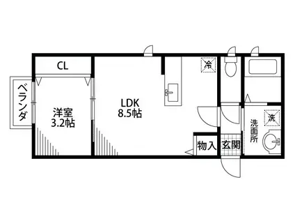 シンプルライン春日町(1LDK/1階)の間取り写真