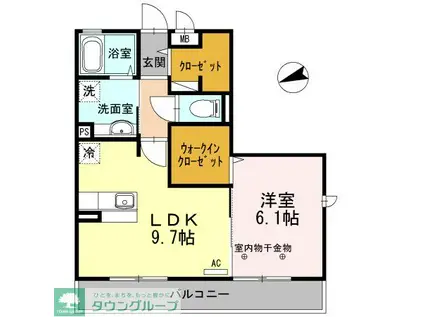 ミルフルール2(1LDK/3階)の間取り写真