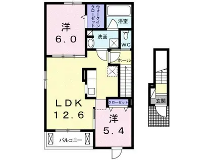 LA CASA MIYABI(2LDK/2階)の間取り写真