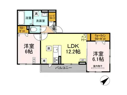 BLANC CUBE ブラン キューブ(2LDK/1階)の間取り写真