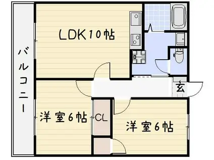 ロアンジュ下曽根(2LDK/2階)の間取り写真