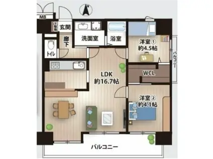 ノバ長居公園II番館(2LDK/6階)の間取り写真