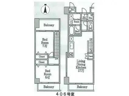 シャトレセリシエ(2LDK/4階)の間取り写真