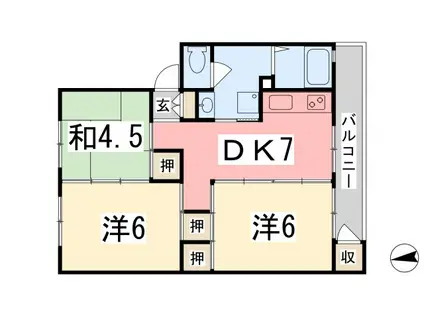 クローバー広畑才(3DK/4階)の間取り写真