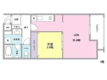 MSレジデンス代沢(1LDK/1階)の間取り写真