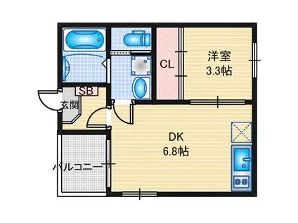 ハーモニーテラス鈍池町II(1DK/3階)の間取り写真