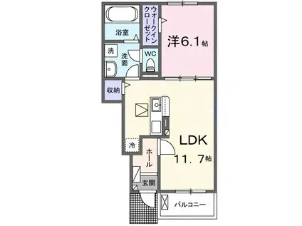 プラーム岡部 II(1LDK/1階)の間取り写真