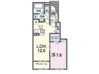 アンソレイエ F(1LDK/1階)の間取り写真