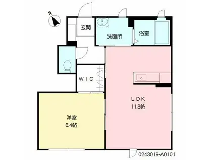 リテヌート田上(1LDK/1階)の間取り写真