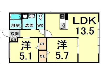 ベルハイム(2LDK/1階)の間取り写真