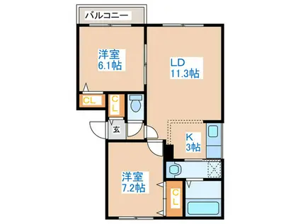 GRANDCHARIOT(2LDK/1階)の間取り写真