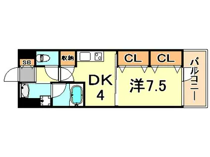 プレジール三ノ宮3(1DK/8階)の間取り写真