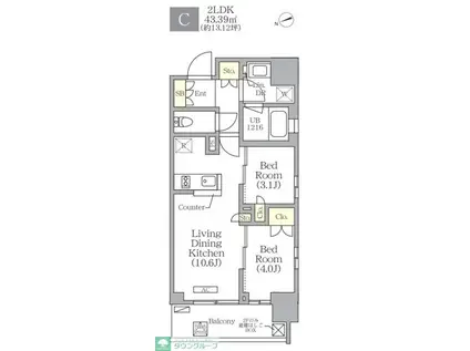 グランエール西日暮里(2LDK/3階)の間取り写真