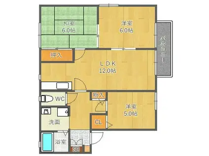 パーシモンハウスII(3LDK/1階)の間取り写真
