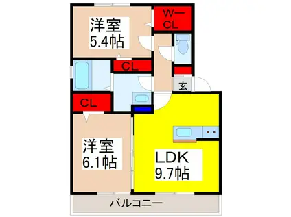 ローズガーデン(2DK/2階)の間取り写真