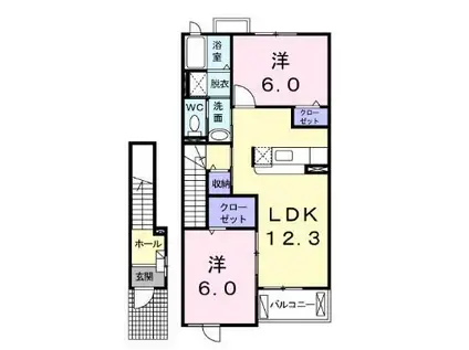 モーヴ・カミカ(2LDK/2階)の間取り写真