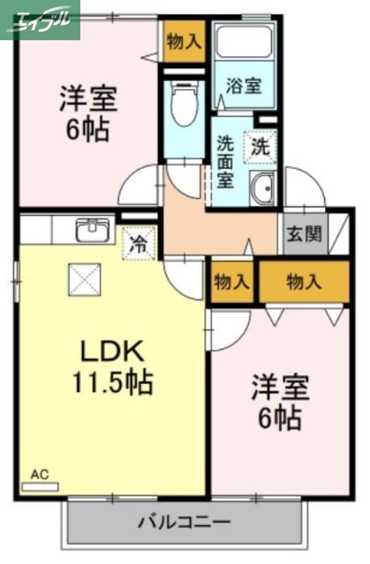 クラウディア C棟(2LDK/1階)の間取り写真