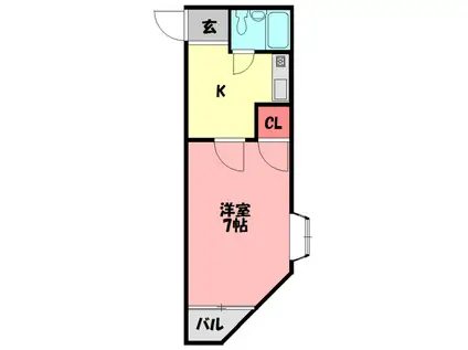 ハッピーNY(1K/4階)の間取り写真