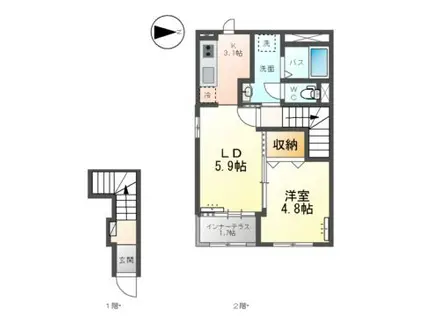 ヴァンベール伍番館(1LDK/2階)の間取り写真