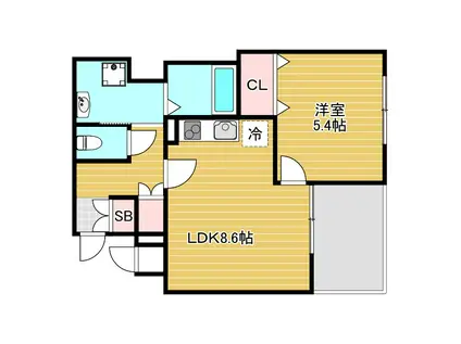 B♭KAWANISI(1LDK/4階)の間取り写真