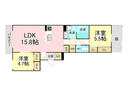 ユアメゾン夜宮公園(2LDK/1階)の間取り写真