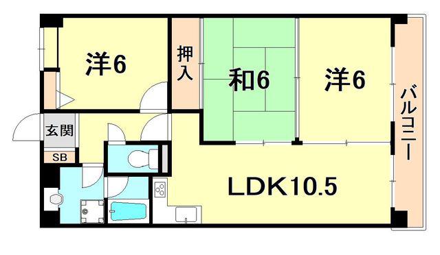 カウリー芦屋(3LDK/3階)の間取り写真