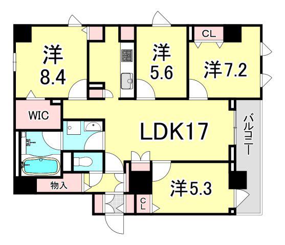 MINNAGENKI夙川公園(4LDK/4階)の間取り写真