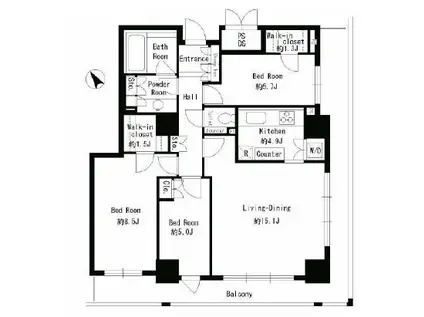 パークタワー芝浦ベイワードアーバンウィング(3LDK/27階)の間取り写真