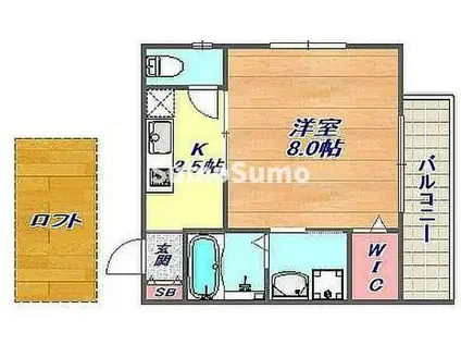 HCフラッツ青谷ガーデン(ワンルーム/2階)の間取り写真