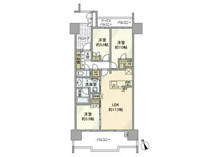 アネシア藤が丘グランドテラス(3LDK/2階)の間取り写真