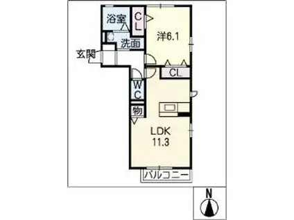 アドゥスィール(1LDK/1階)の間取り写真