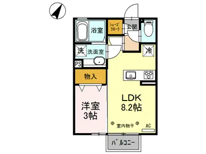 D-ROOMエルヴィータ(1LDK/2階)の間取り写真