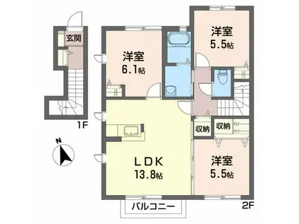 シャーメゾン館向(3LDK/2階)の間取り写真
