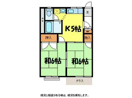 フレグランスナガタA棟(2K/1階)の間取り写真