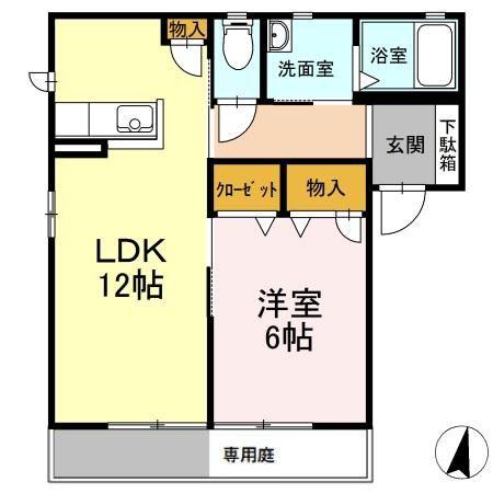 シェモア B(1LDK/1階)の間取り写真