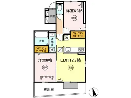 フェリシア(2LDK/1階)の間取り写真