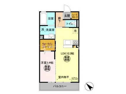 パークドオートムD棟(1LDK/3階)の間取り写真
