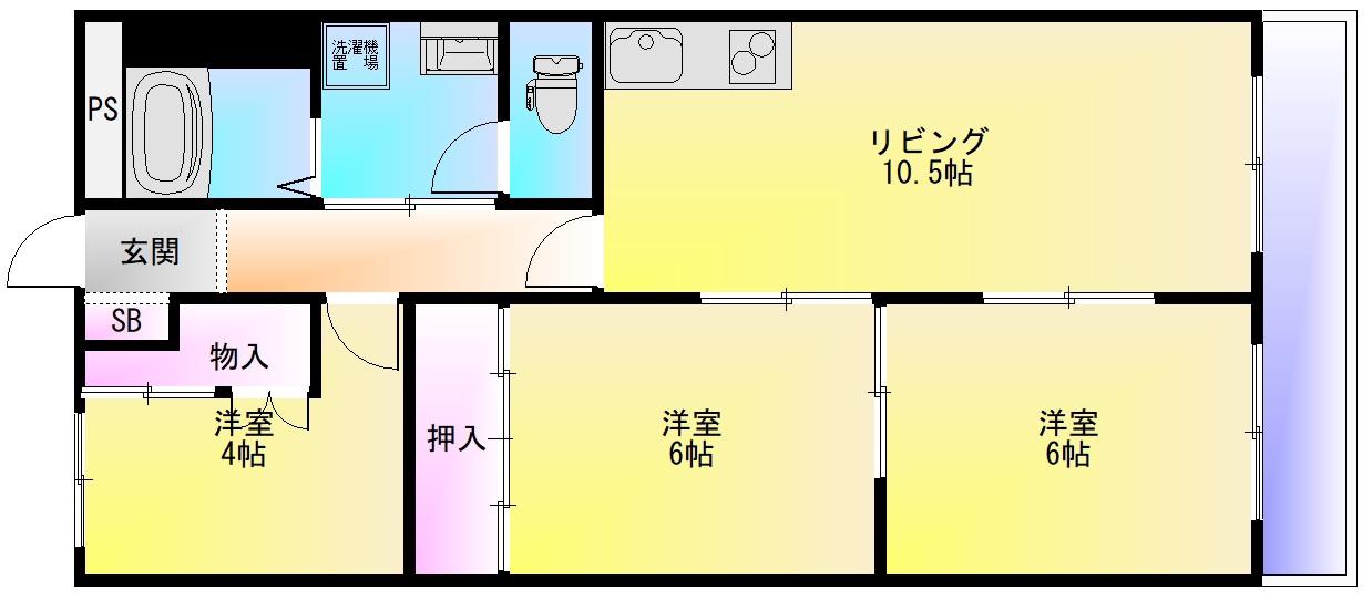 グランドシャトー タカオ恩智(3LDK/2階)の間取り写真
