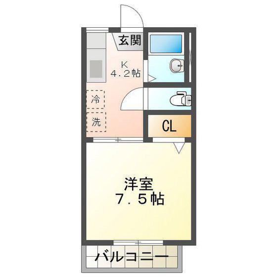 カーサ江島IIB(1K/2階)の間取り写真