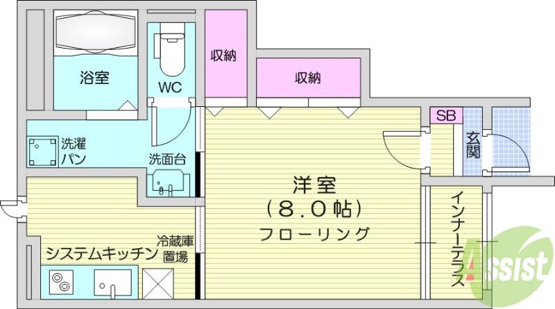 クレストール泉中央(1K/1階)の間取り写真